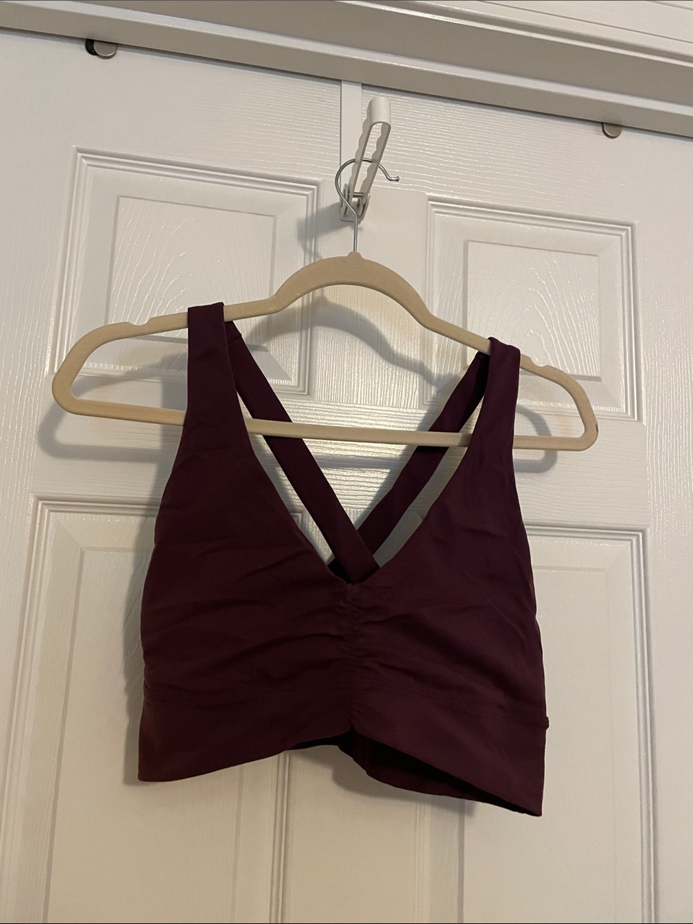 CRZ YOGA Deep Plum V‑Neck Ruched Sports Bralette